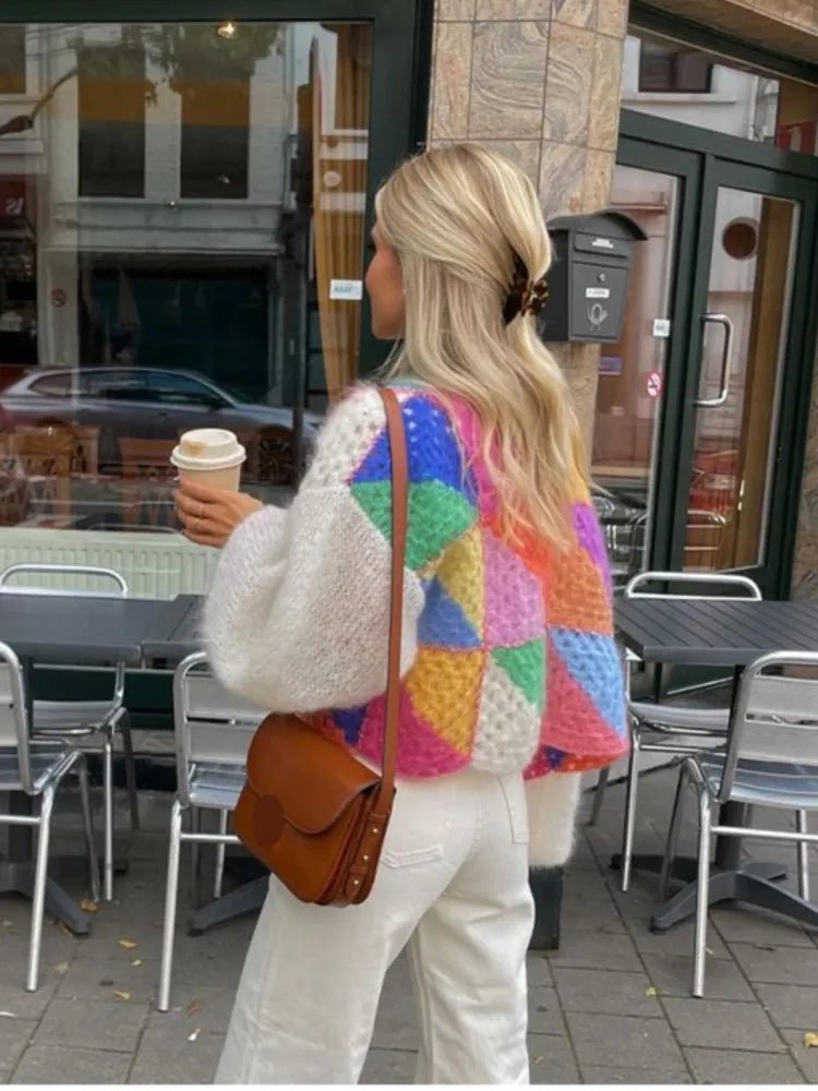Women's Chunky Cropped Knit Wool Cardigan
