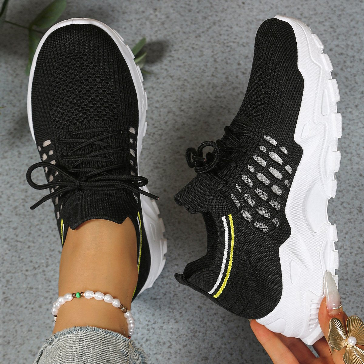 Women's Chunky Knit Platform Trainers - Black