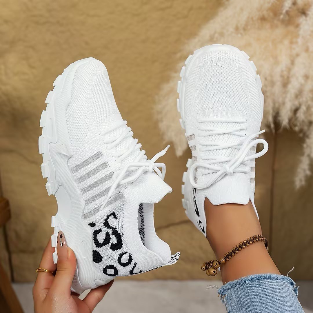 Women's Chunky Knit Platform Trainers - White 3