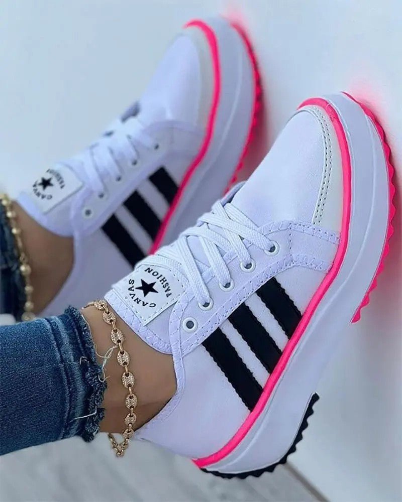 Women's Chunky Striped Platform Lace-Up Trainers - White
