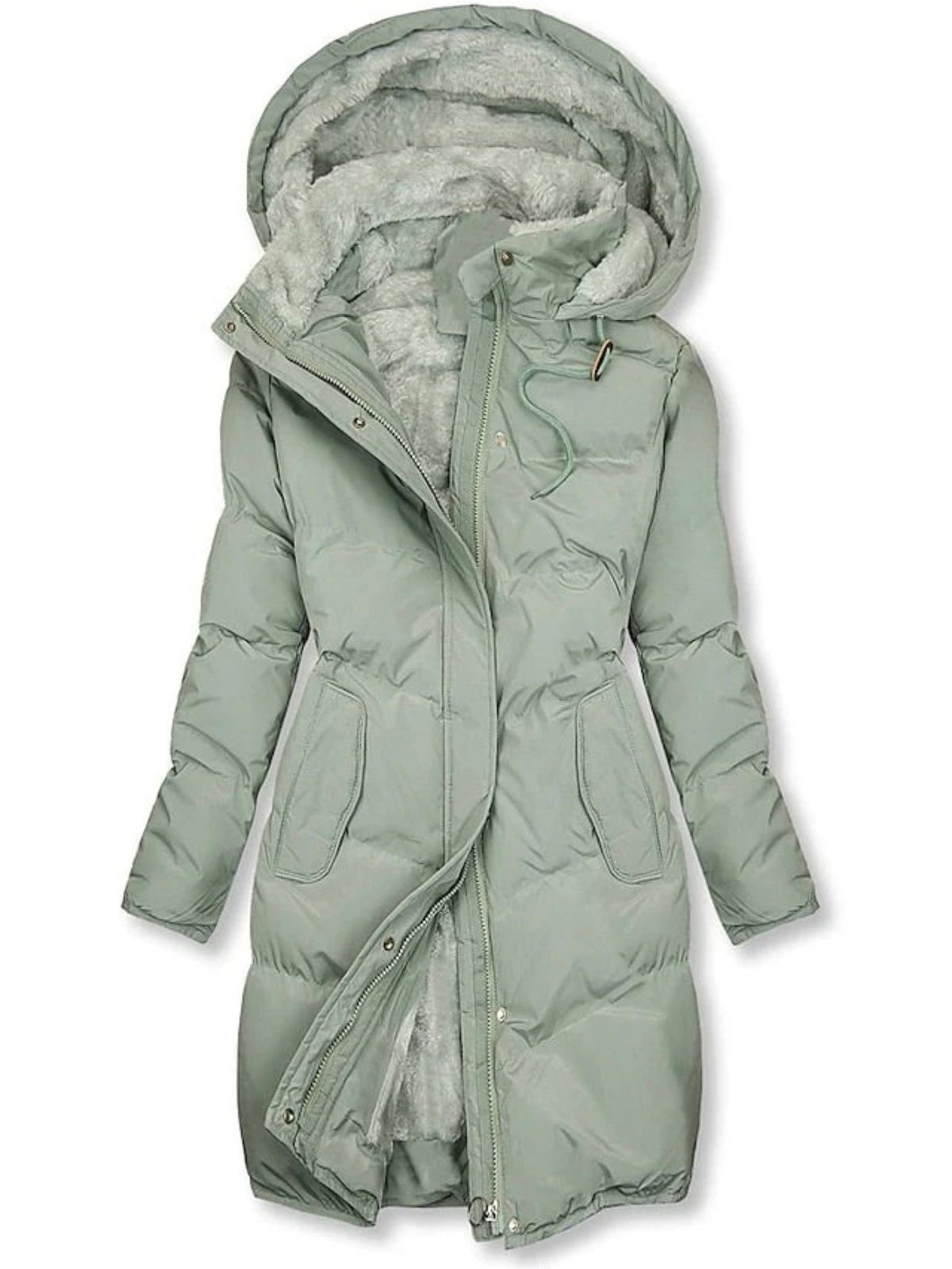 Women's Parka Longline Faux Fur Puffer Coat - Green