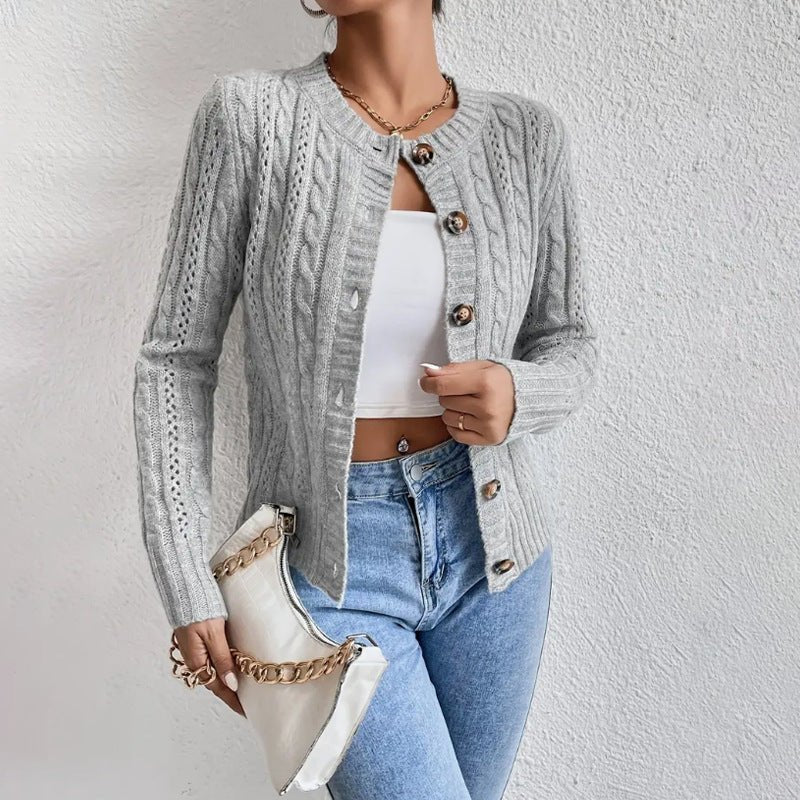 Women's Cropped Cable Knit Wool Cardigan - Gray
