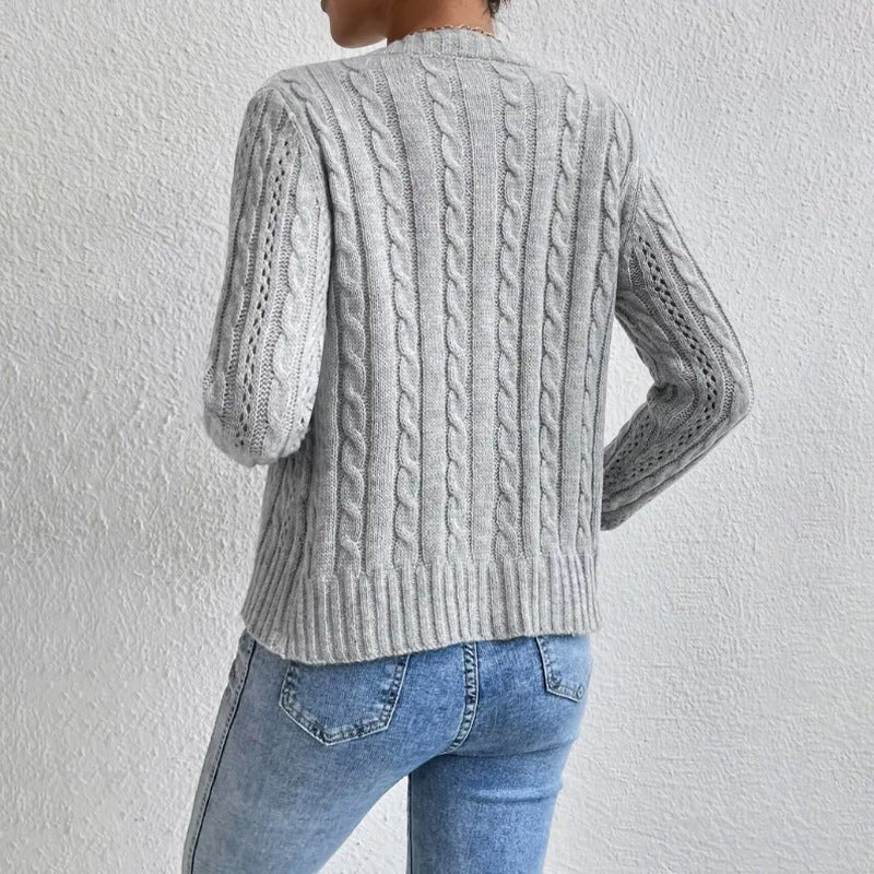 Women's Cropped Cable Knit Wool Cardigan
