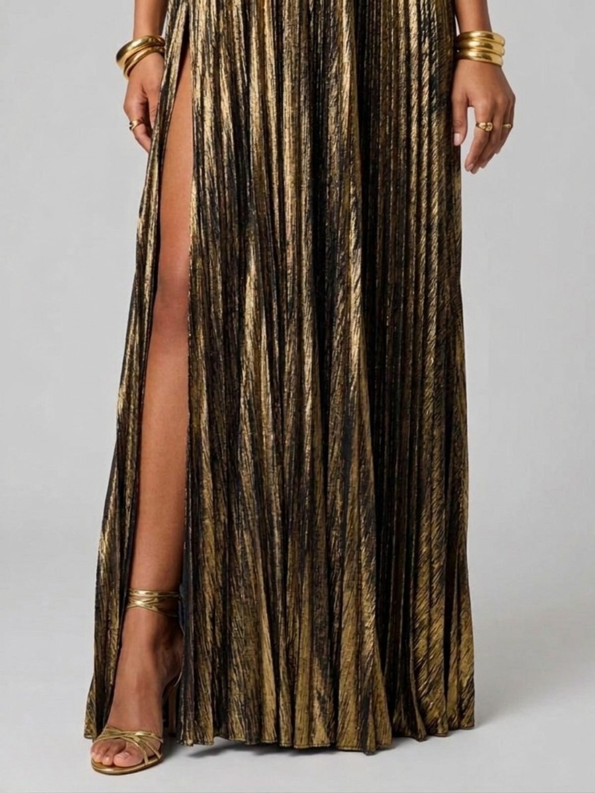 Women's Pleated Sequin Strapless Maxi Party Gown