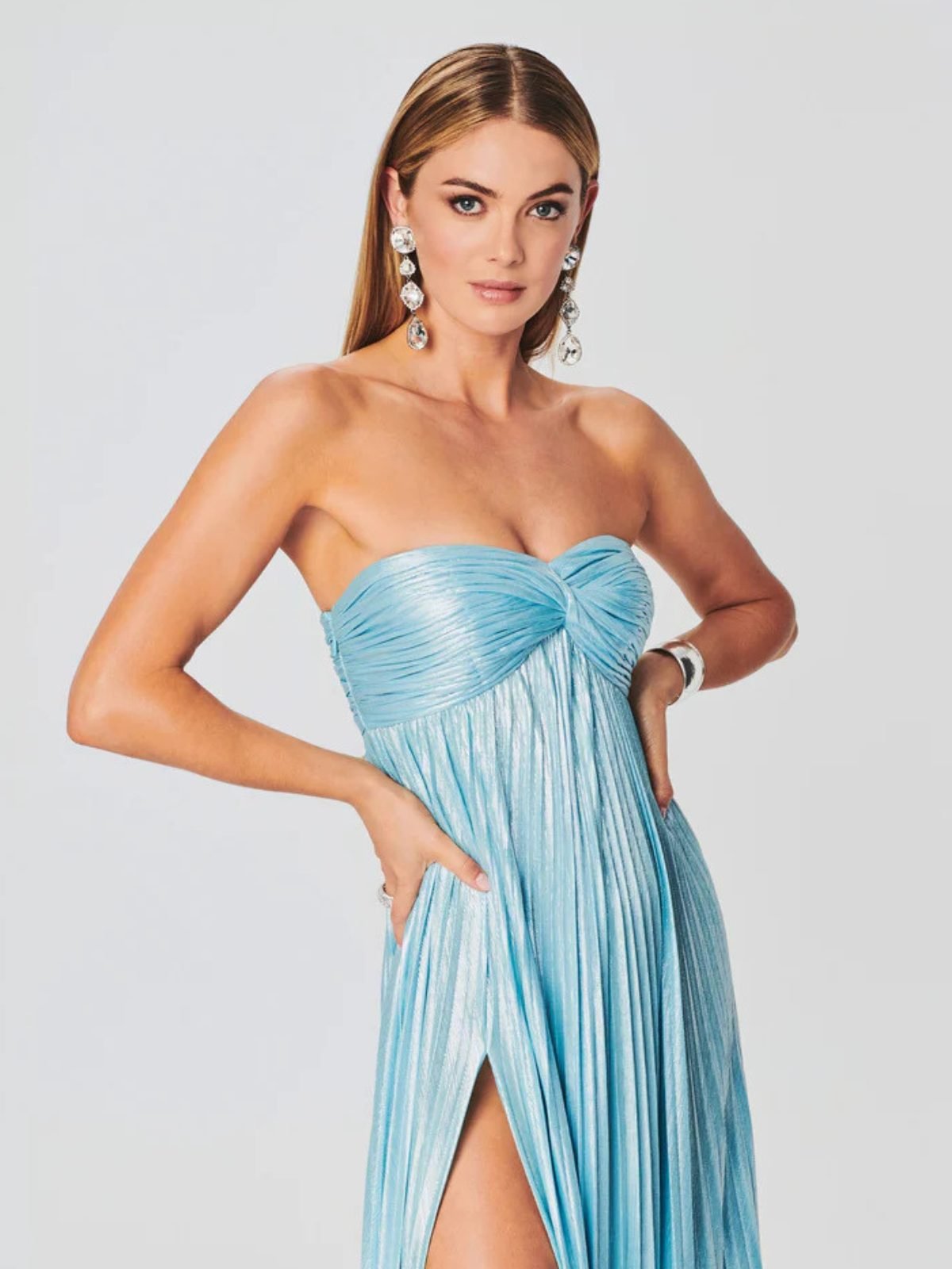 Women's Pleated Sequin Strapless Maxi Party Gown