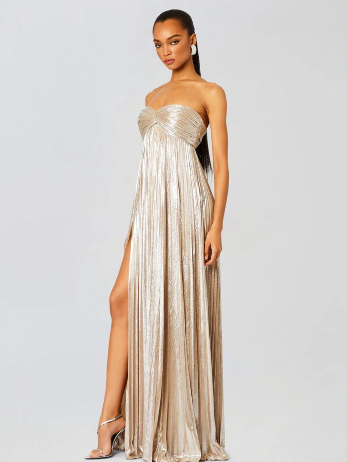 Women's Pleated Sequin Strapless Maxi Party Gown