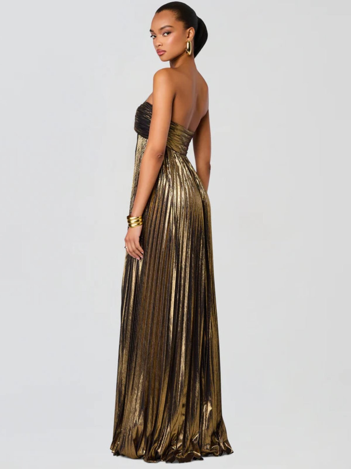 Women's Pleated Sequin Strapless Maxi Party Gown
