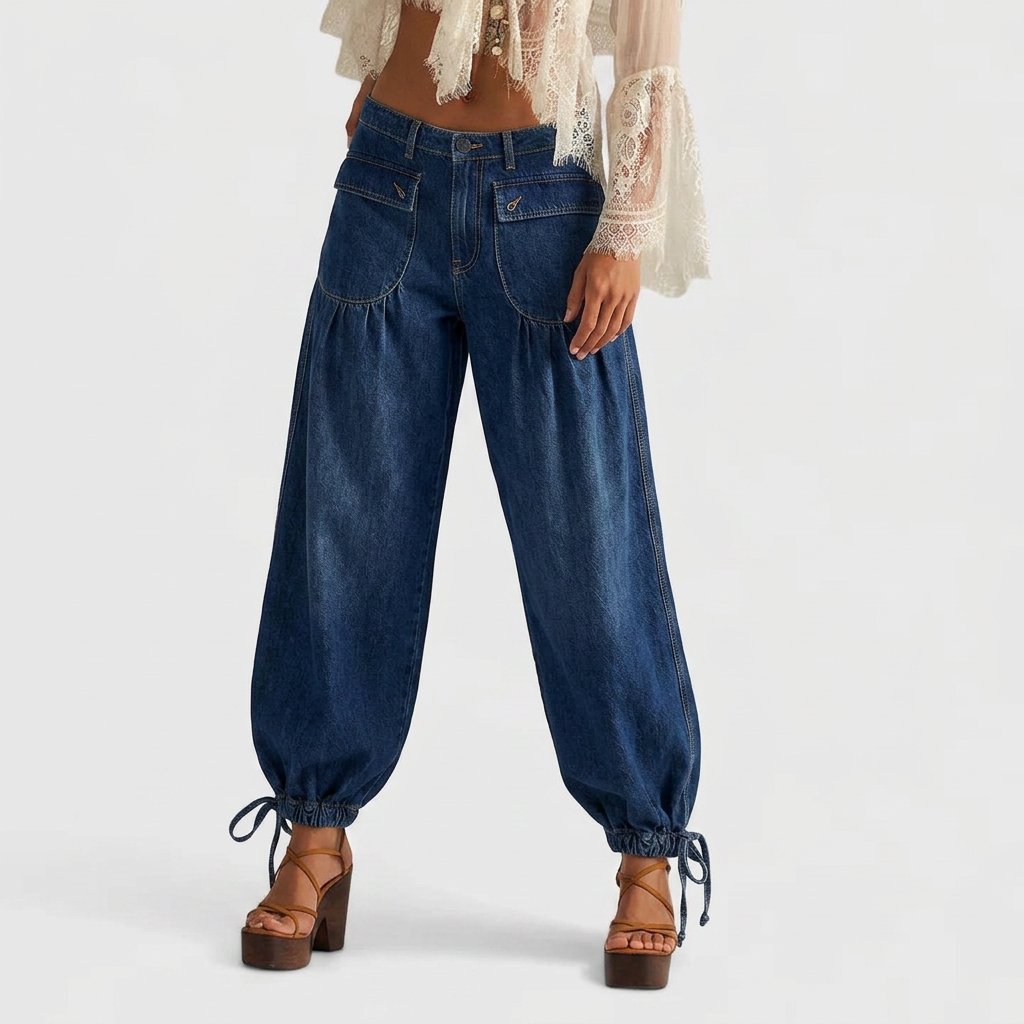 Women's Balloon High-Waisted Barrel Jeans - Dark Blue