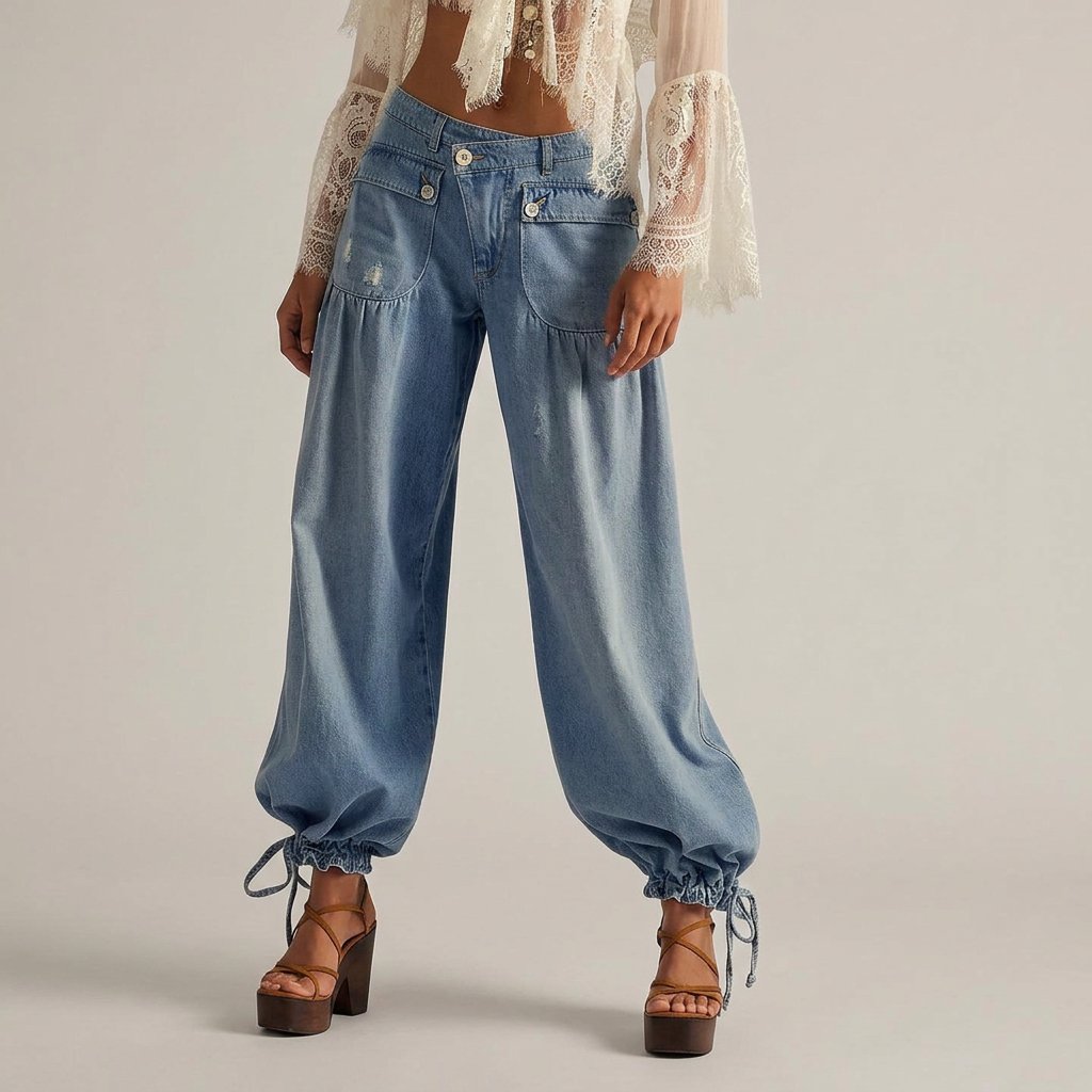 Women's Balloon High-Waisted Barrel Jeans - Light Blue