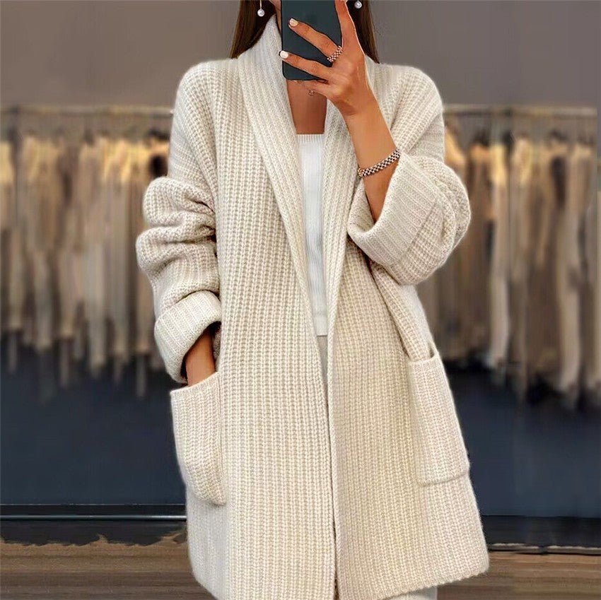 Women's Chunky Oversized Ribbed Longline Cardigan - Beige