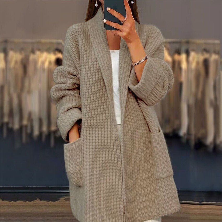 Women's Chunky Oversized Ribbed Longline Cardigan - Khaki