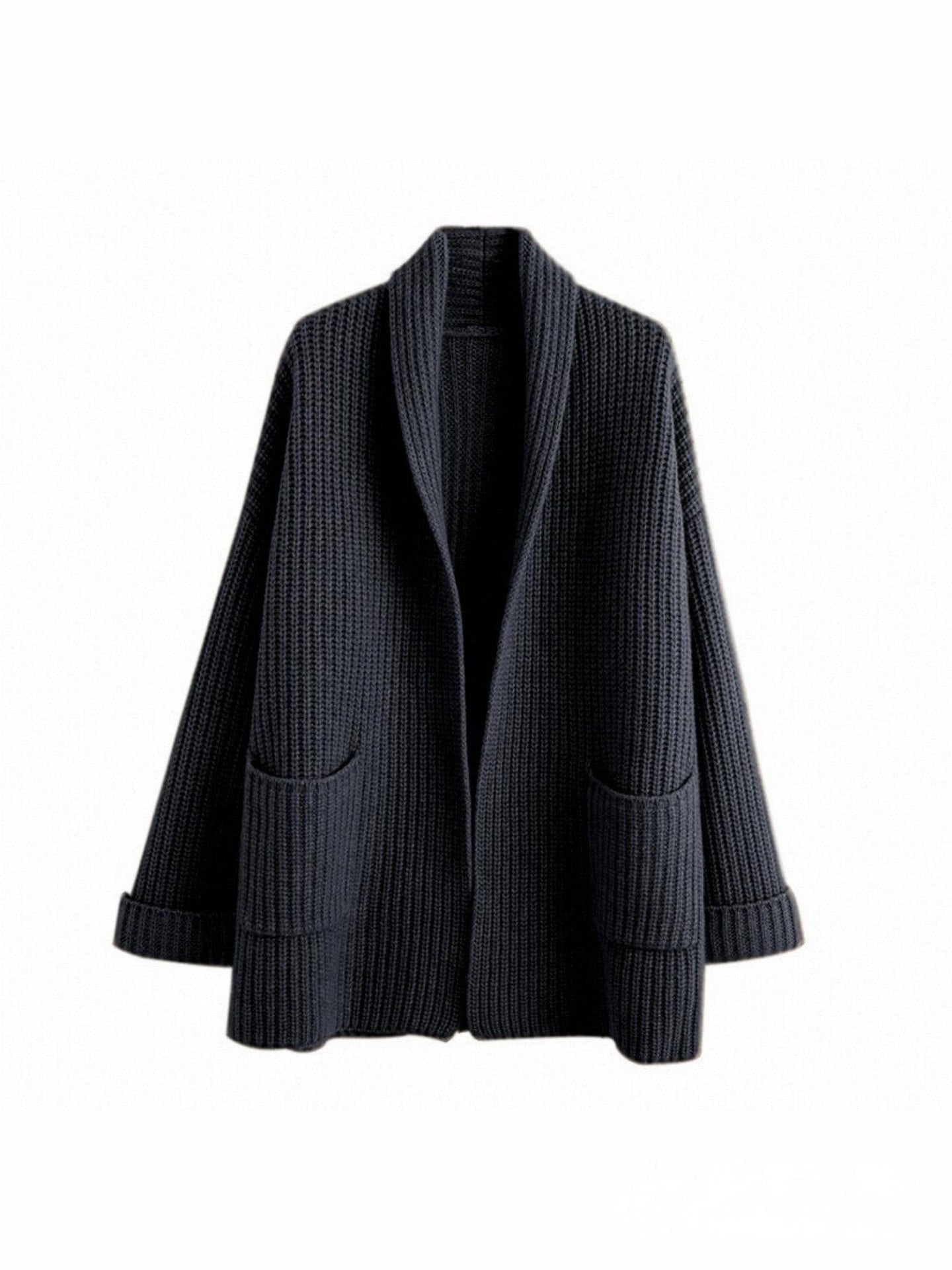 Women's Chunky Oversized Ribbed Longline Cardigan - Black