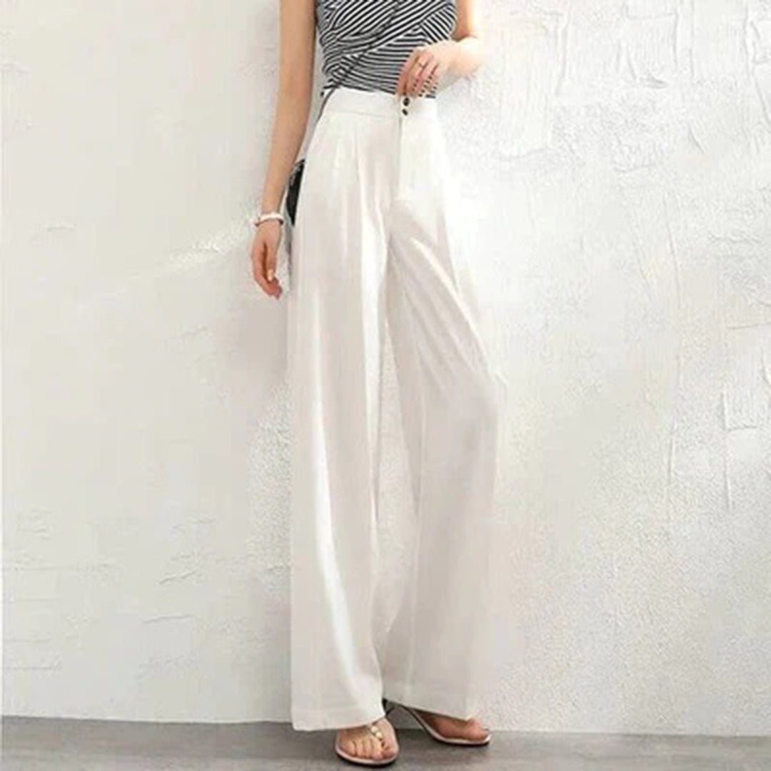 Women's High-Waisted Pleated Wide-Leg Trousers - White