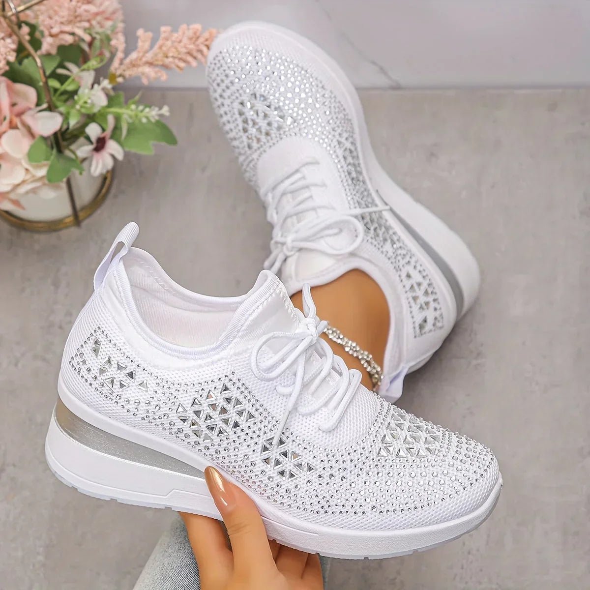 Women's Knit Platform Slip-On Wedge Trainers - White
