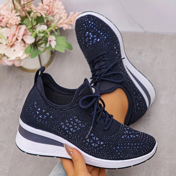 Women's Knit Platform Slip-On Wedge Trainers - Navy Blue