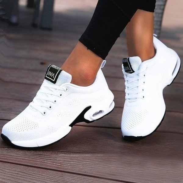 Women's Chunky Air-Cushion Running Lace-Up Platform Trainers - White