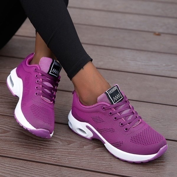 Women's Chunky Air-Cushion Running Lace-Up Platform Trainers - Purple