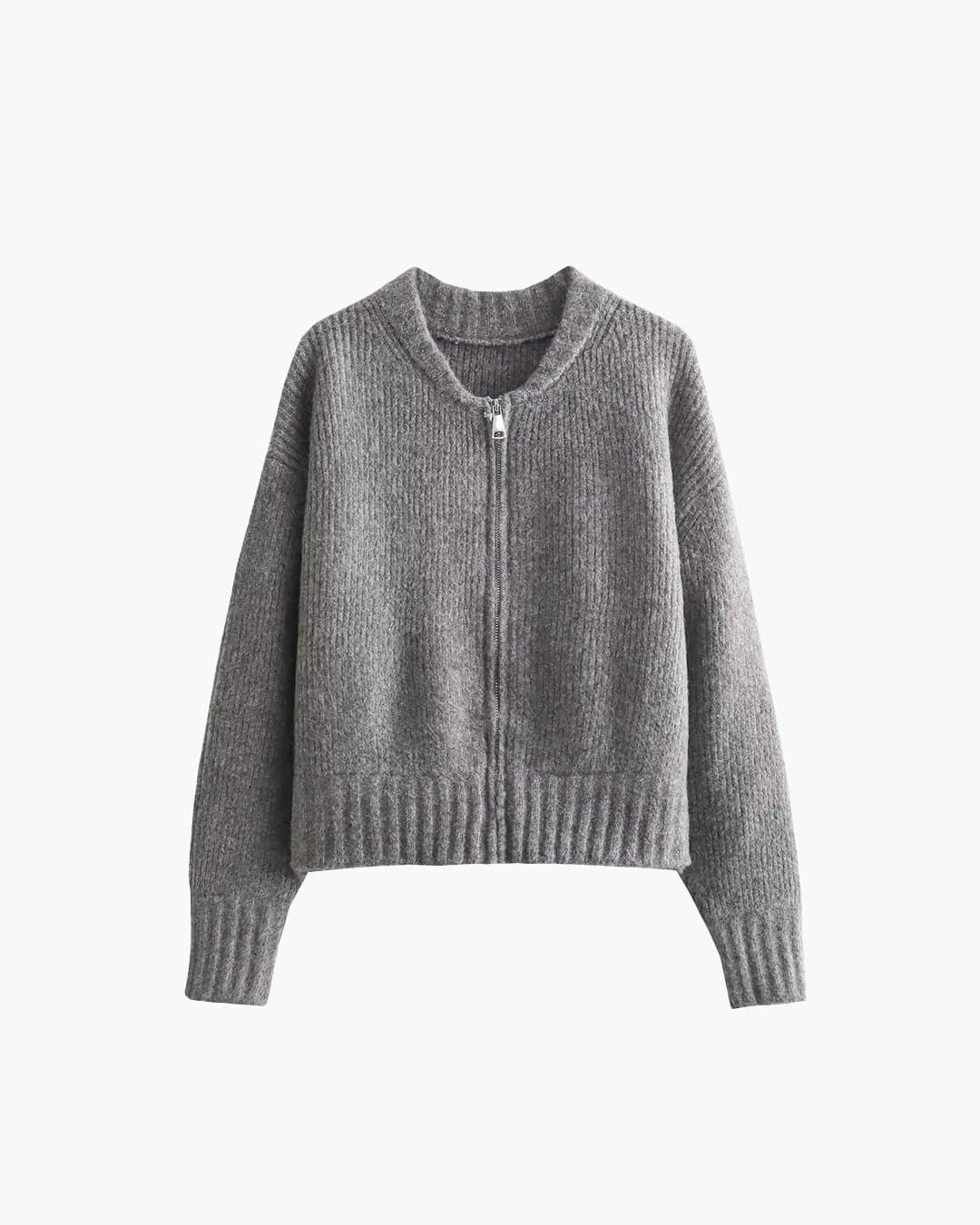Women's Cropped Ribbed Wool Cardigan - Grey