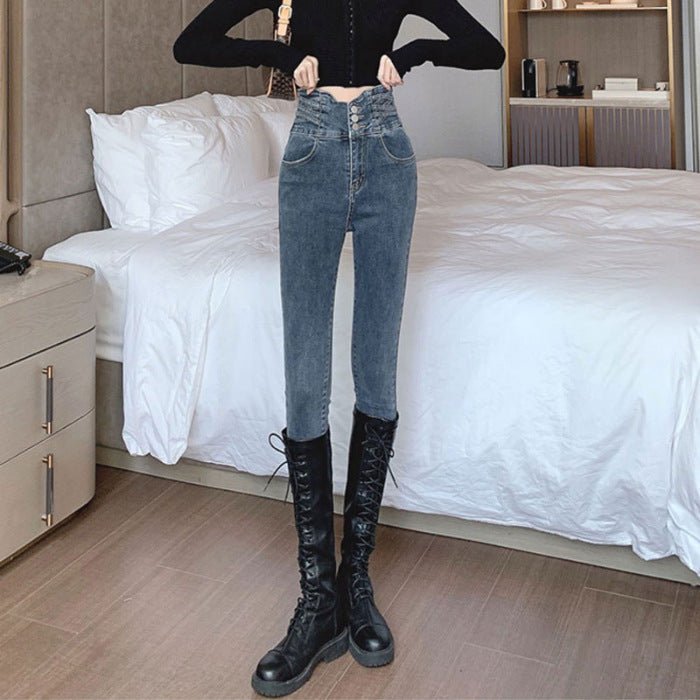 Women's Black High-Waisted Skinny Jeans - Blue