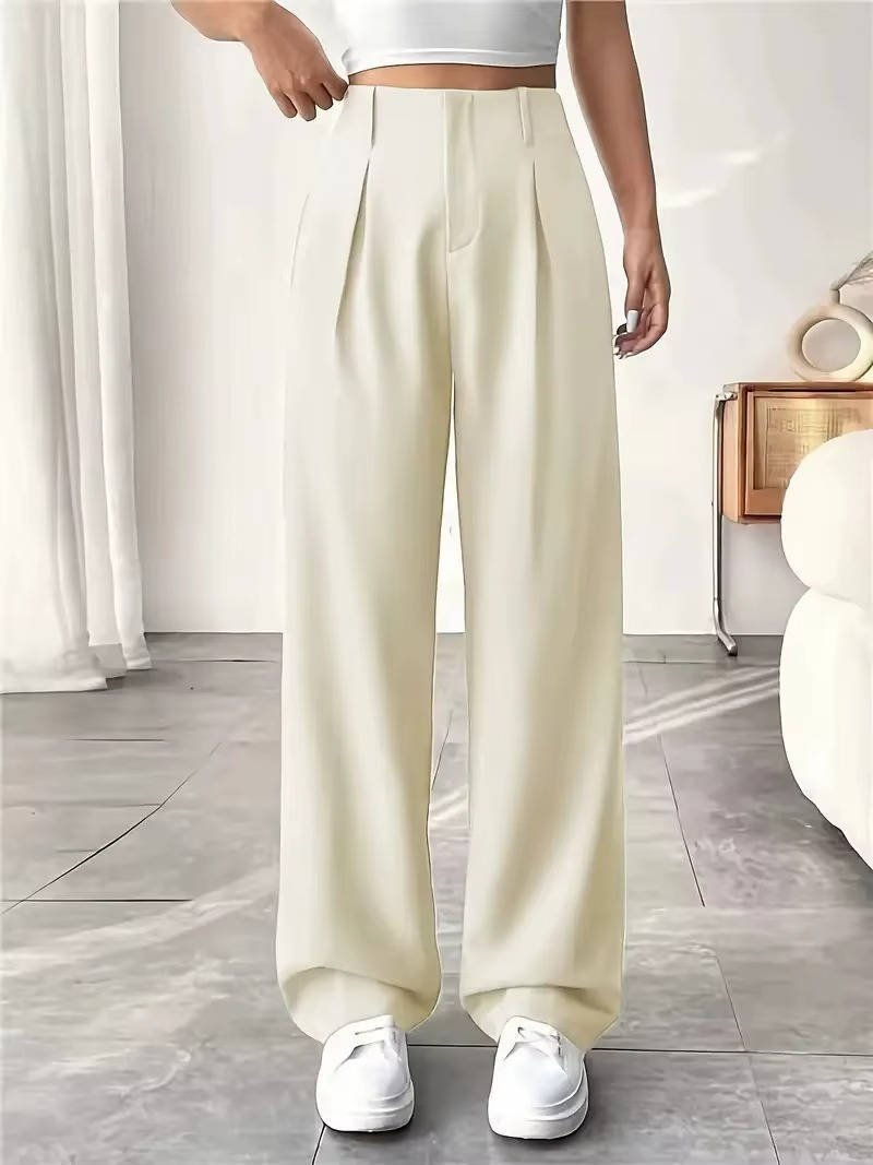 Women's High-Waisted Pleated Wide-Leg Trousers - Ivory
