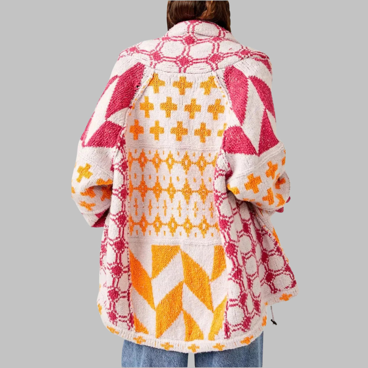 Women's Oversized Knit Jacket - Pink