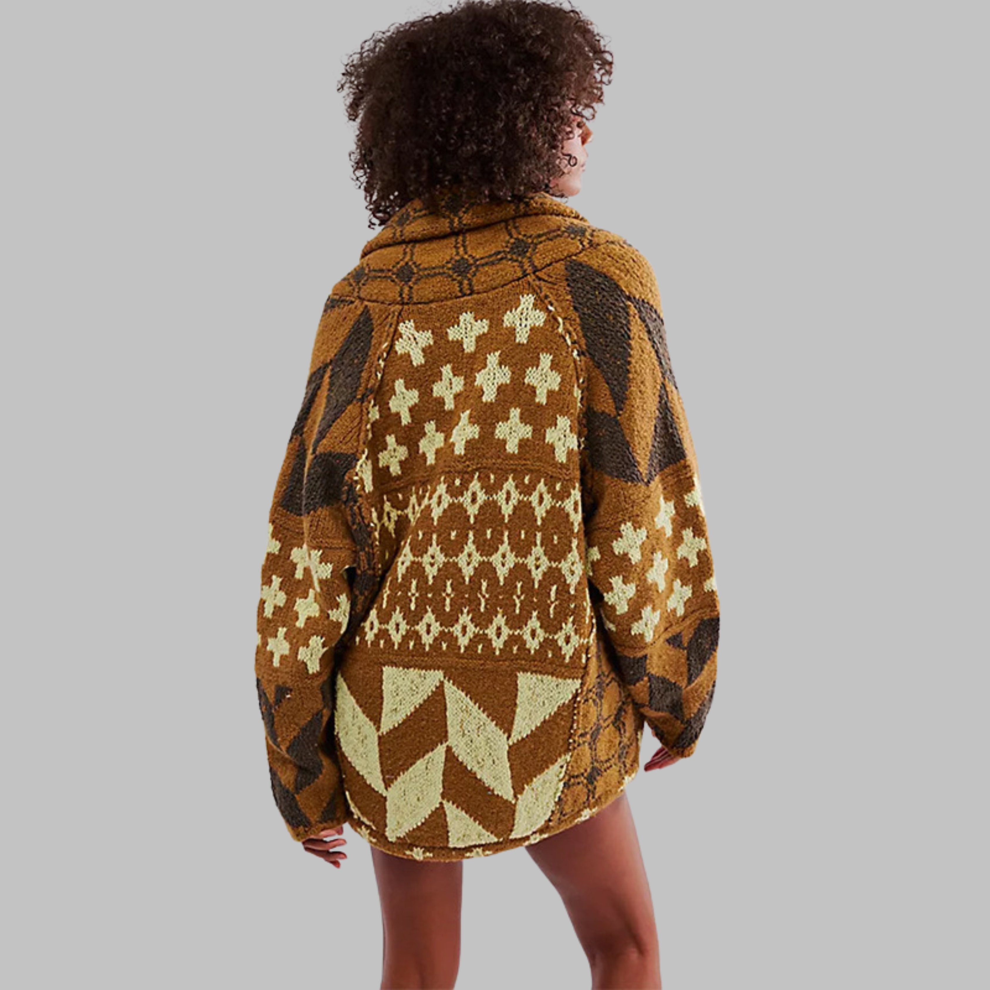 Women's Oversized Knit Jacket - Brown
