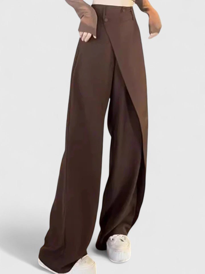 Women's Black Work High-Waisted Wide-Leg Trousers - Coffee