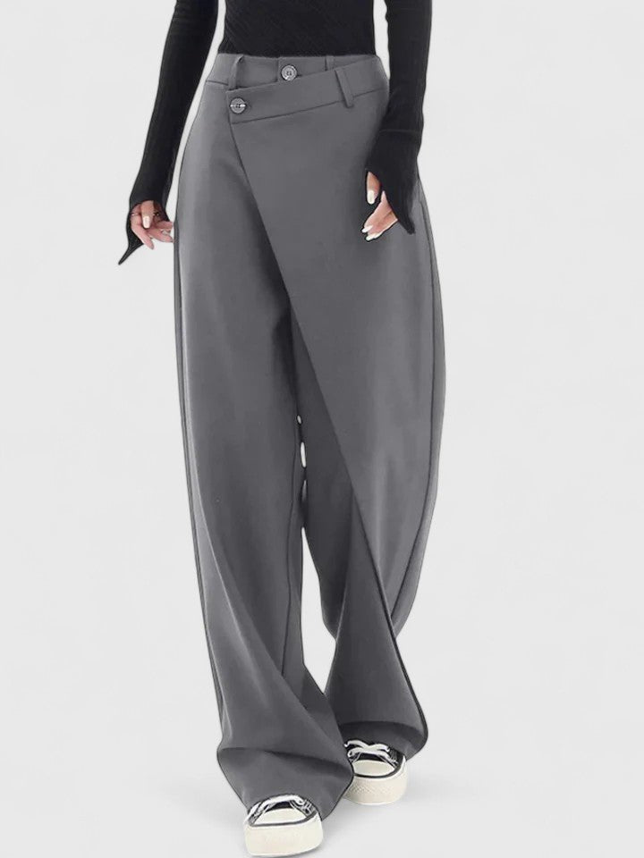 Women's Black Work High-Waisted Wide-Leg Trousers - Light Gray