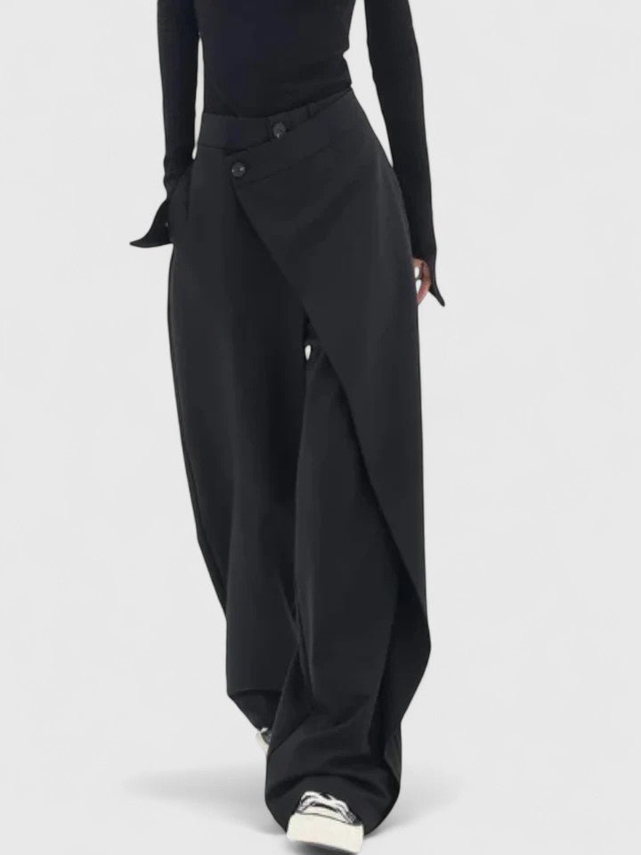 Women's Black Work High-Waisted Wide-Leg Trousers - Black