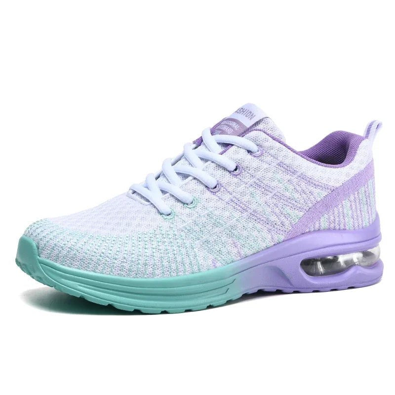 Women's Knit Running Lace-Up Trainers - White Purple