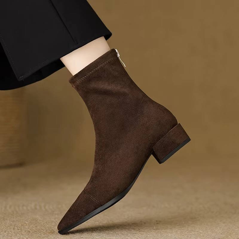 Women's Suede Pointed-Toe Ankle Boots - Brown