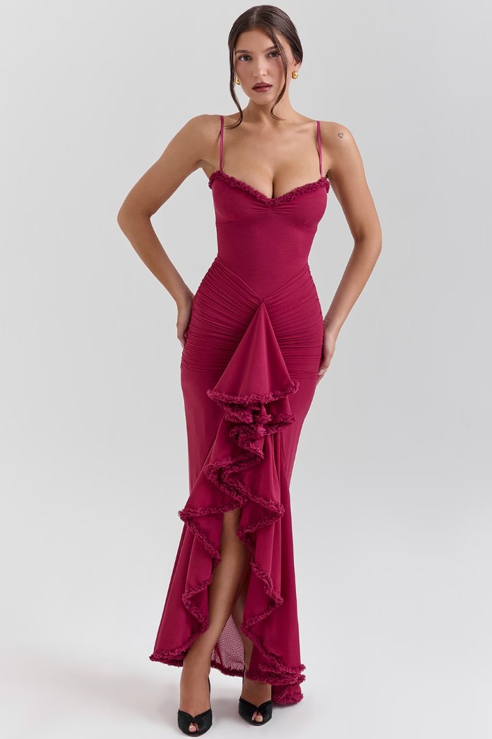 Women's Mermaid Bodycon Party Gown - Burgundy
