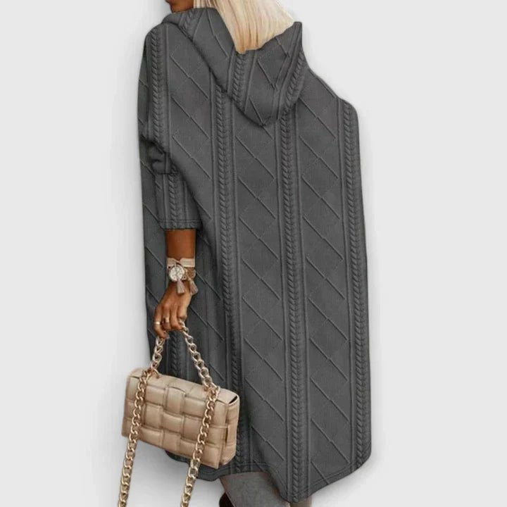 Women's Oversized Cardigan Cable Knit Longline Hooded Coat - Gray