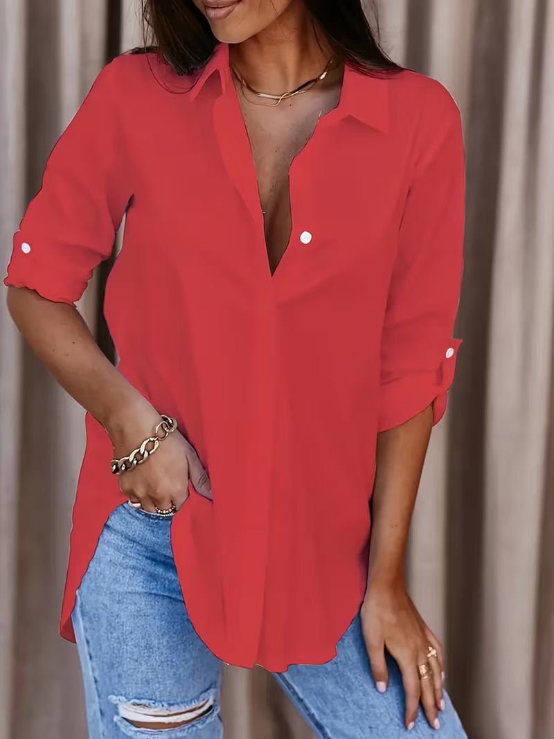 Women's Oversized Chiffon Blouse - Red