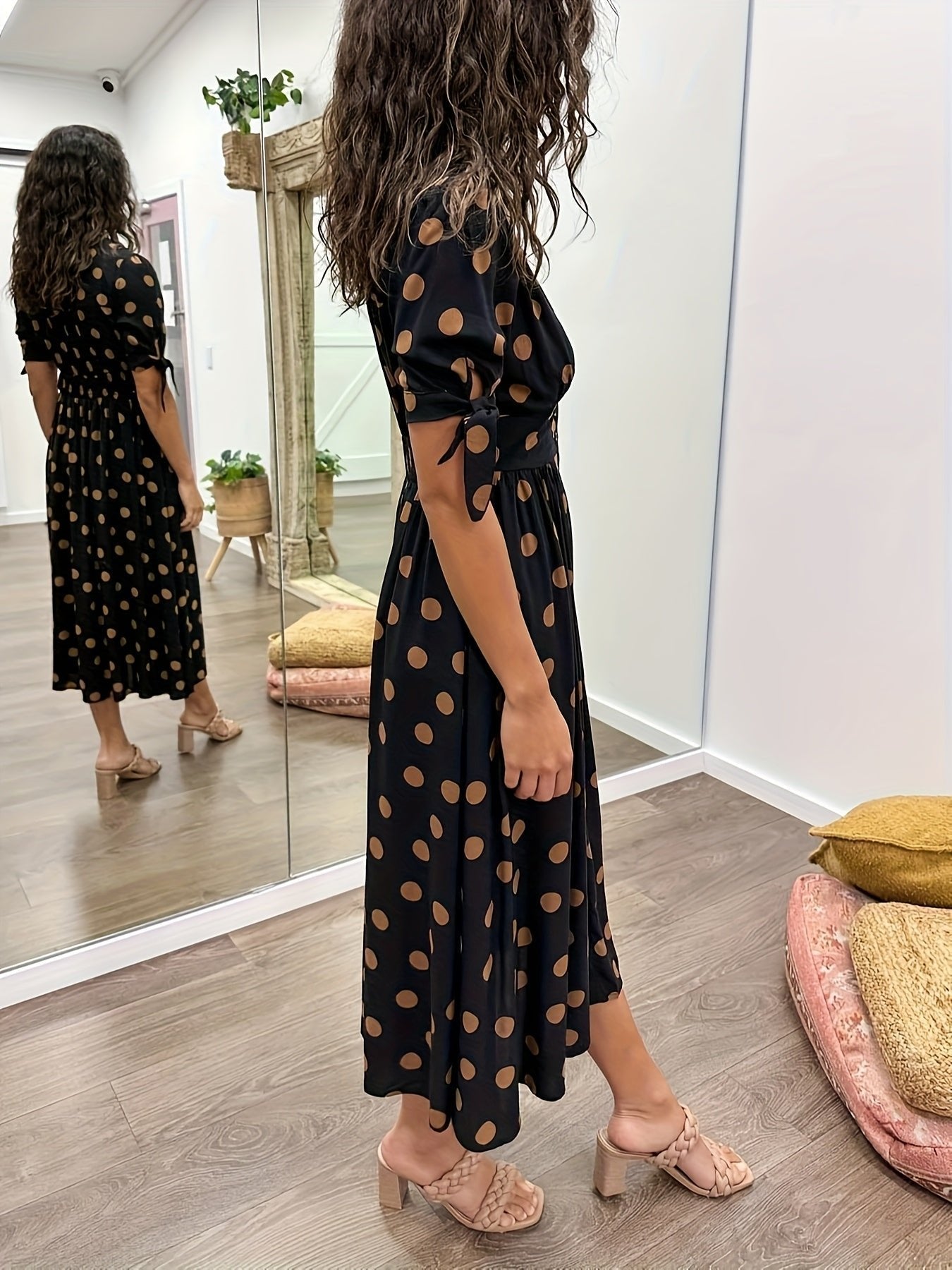 Women's Black Satin Midi Party Shirt Dress