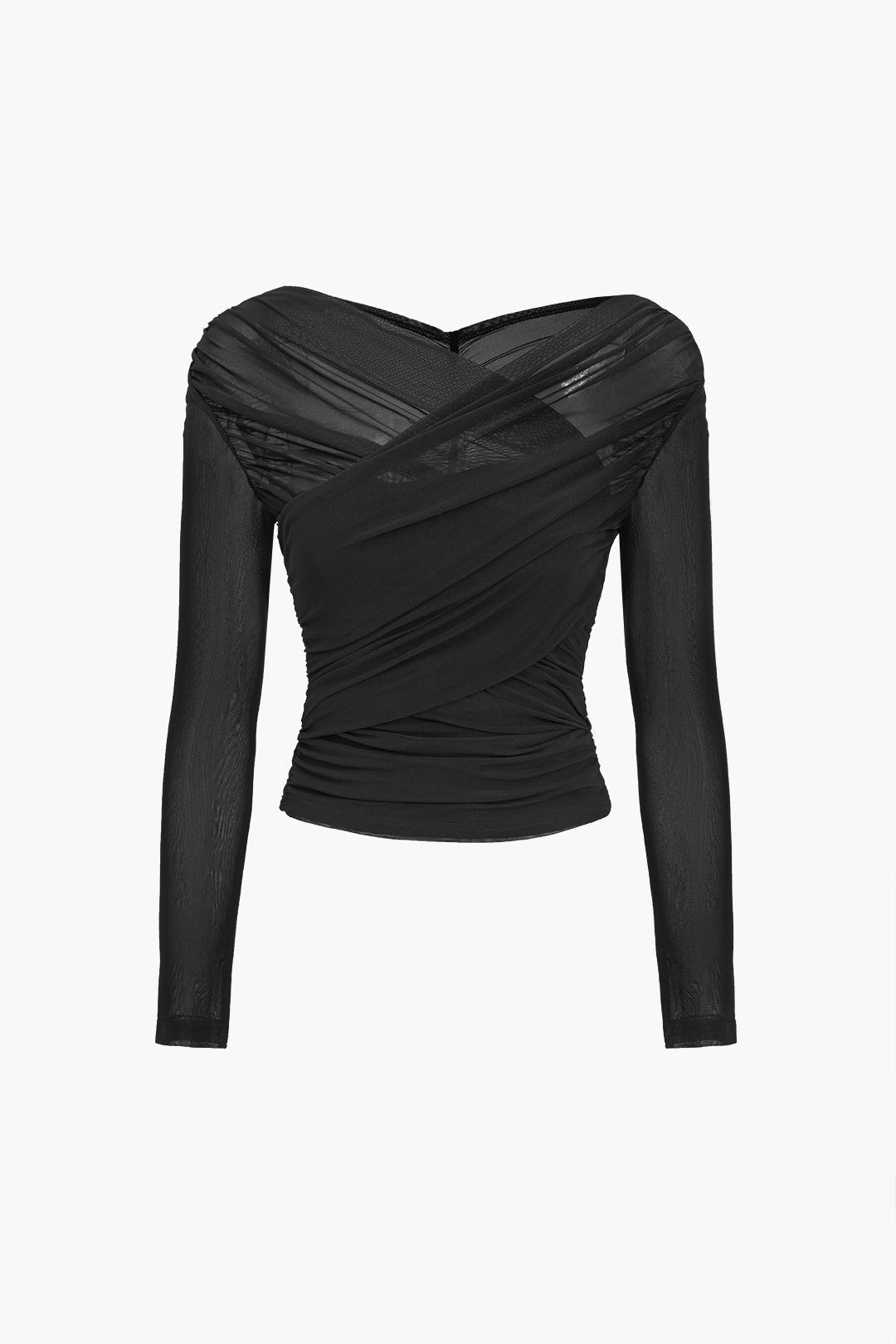 Women's Cropped V-Neck Party Long Sleeve Going-Out Top - Black