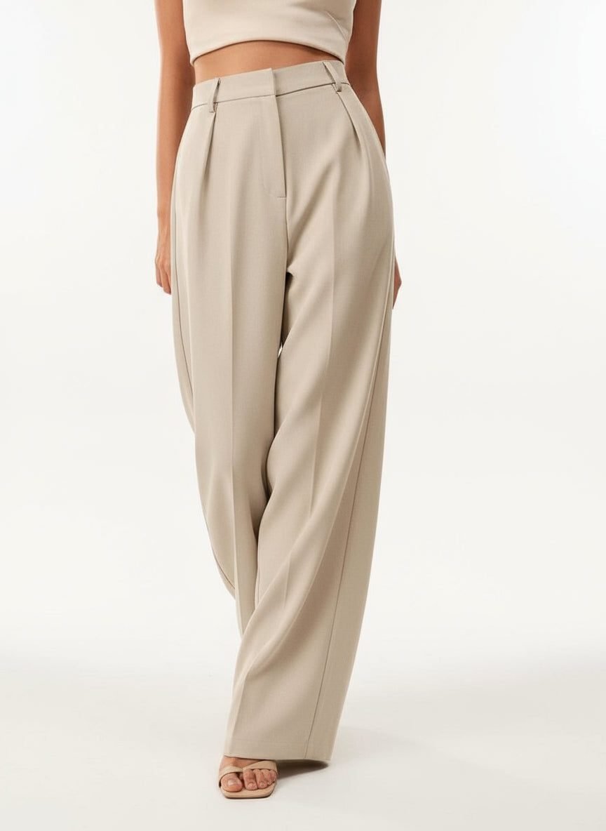 Women's High-Waisted Tailored Pleated Wide-Leg Trousers