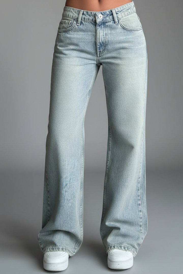 Women's High-Waisted Wide-Leg Jeans - Light Blue