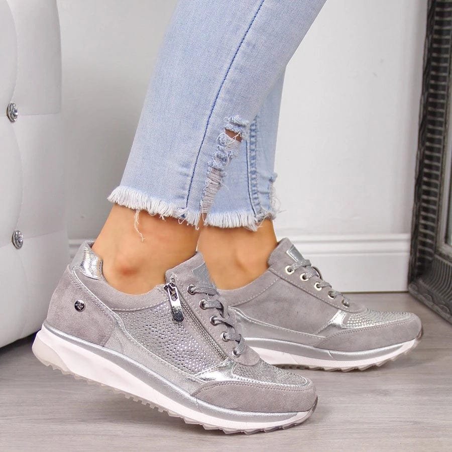 Women's Suede Wedge Lace-Up Platform Trainers - Beige