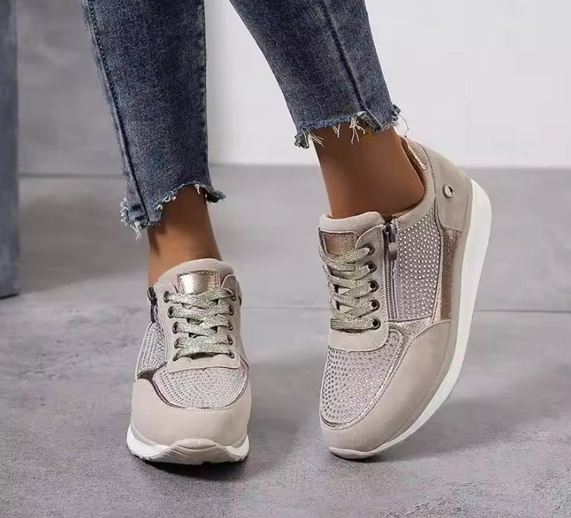 Women's Suede Wedge Lace-Up Platform Trainers