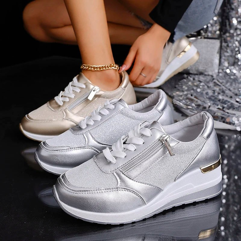 Women's Wedge Platform Lace-Up Leather Trainers