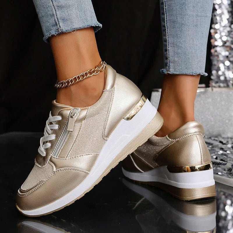 Women's Wedge Platform Lace-Up Leather Trainers