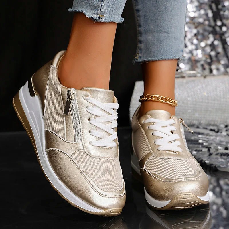 Women's Wedge Platform Lace-Up Leather Trainers