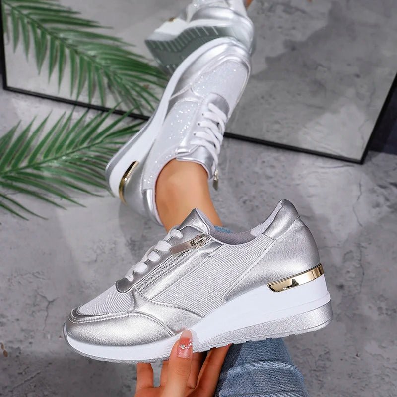 Women's Wedge Platform Lace-Up Leather Trainers