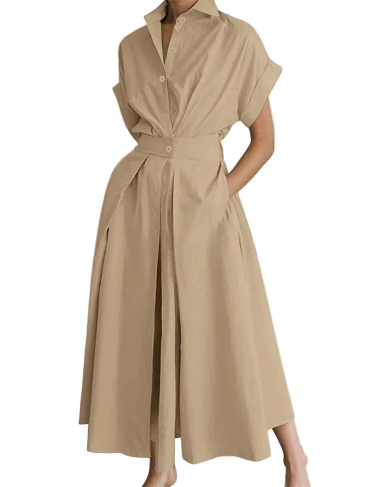 Women's Midi Shirt Dress - Khaki