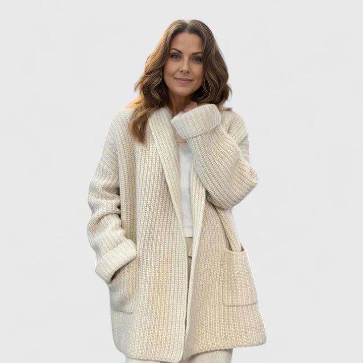 Women's Chunky Oversized Knit Ribbed Longline Cardigan - Beige