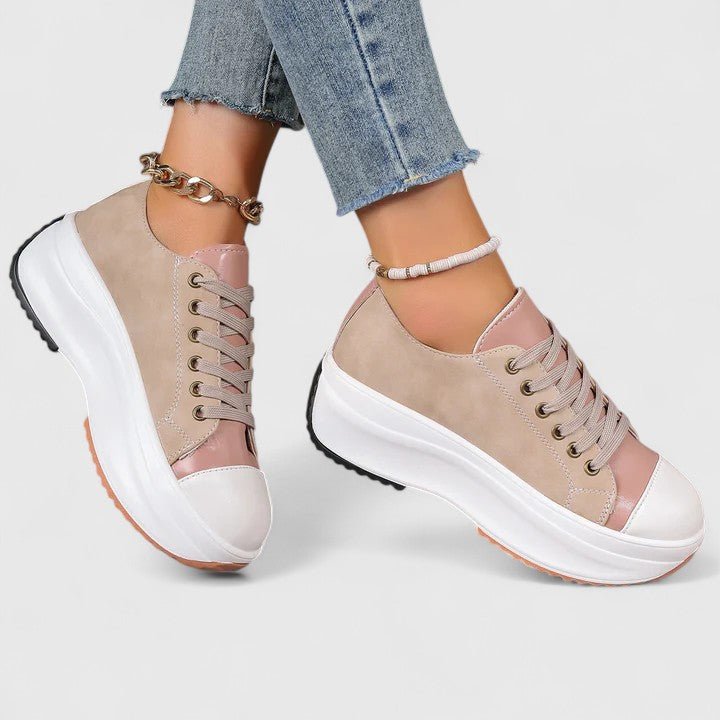 Women's Chunky Suede Platform Lace-Up Trainers - Khaki