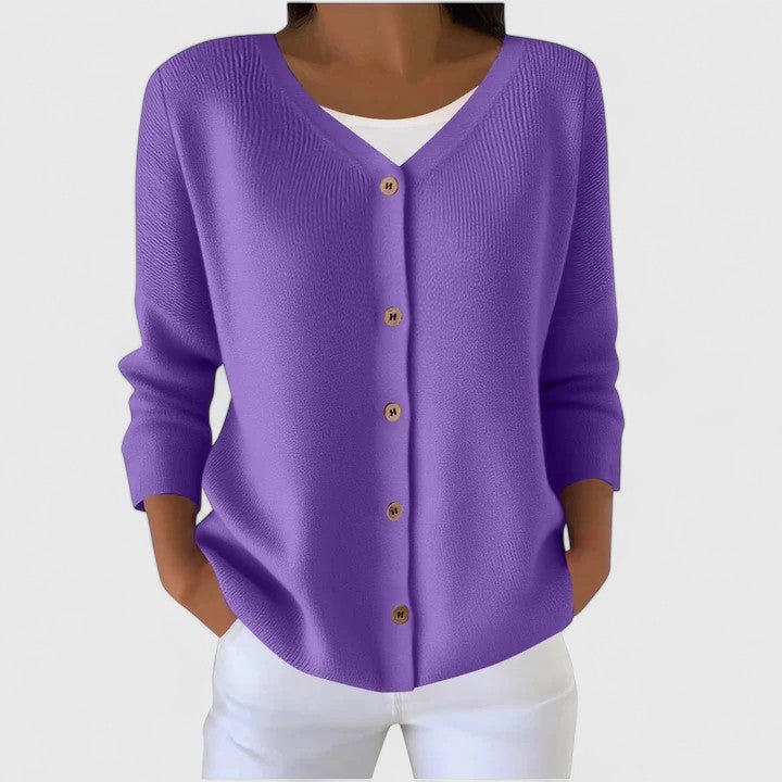 Women's Knit Ribbed V-Neck Cardigan - Purple
