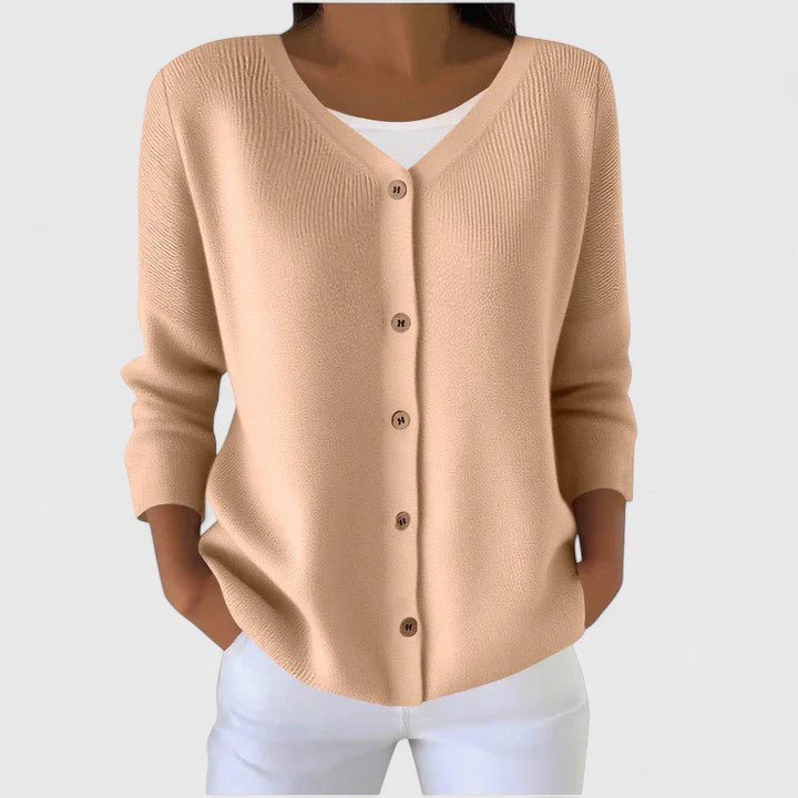Women's Knit Ribbed V-Neck Cardigan - Salmon