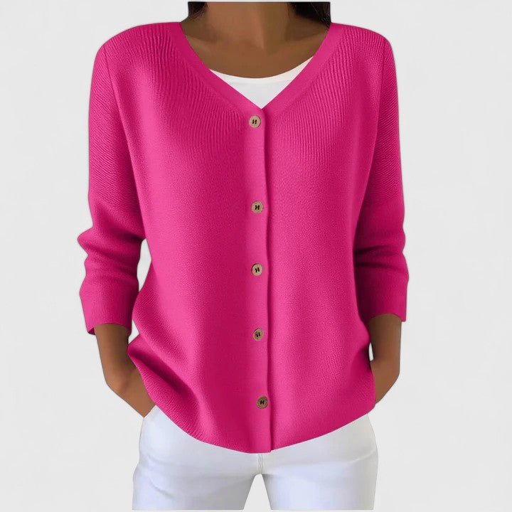 Women's Knit Ribbed V-Neck Cardigan - Pink
